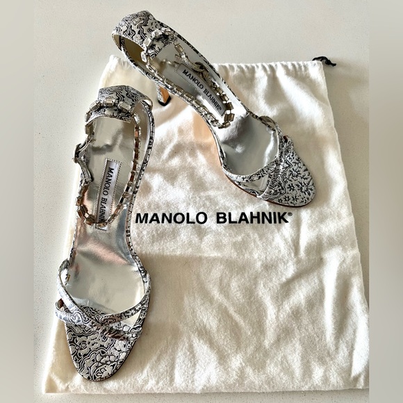 Manolo Blahnik slingback sandals, embossed crystal ankle strap, 7.5 US / 37.5 EU - Picture 5 of 16